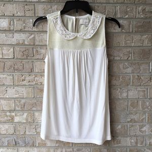 Ann Taylor LOFT Pearl Collar Ivory Shirt Blouse S